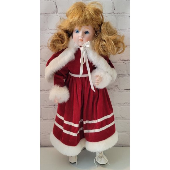 Heritage Mint Collection Jennifer Doll Red Velvet Dress 16” Christmas 1988 Stand - Picture 1 of 16